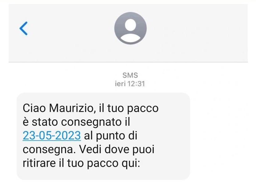 Messaggio truffa falsi pacchi in arrivo