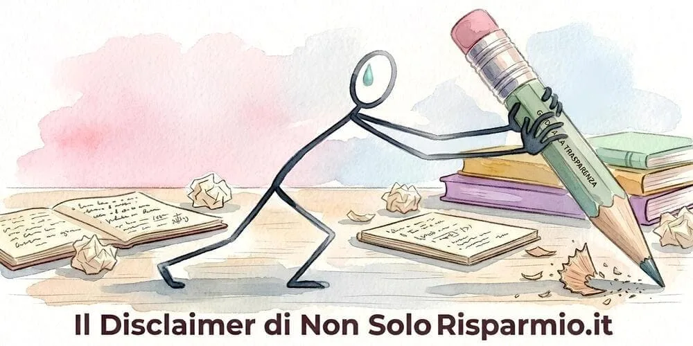 Disclaimer di NonSoloRisparmio: l'immagine mostra un omino che impugna una matita intento a tracciare le linee guida del proprio sito
